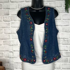 Christopher & Banks Vintage 90’s Jean Vest Embroidered & Beaded Size Small